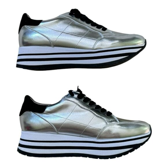 NEW Steve Madden Rizzo Silver Platform Sneakers M - Picture 7 of 12